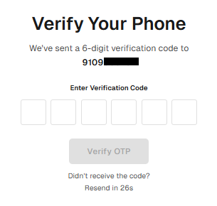 Fixomotive OTP verification screen to enter 6-digit code sent to mobile