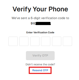 Fixomotive OTP entry screen with six-digit OTP input boxes and resend OTP option.